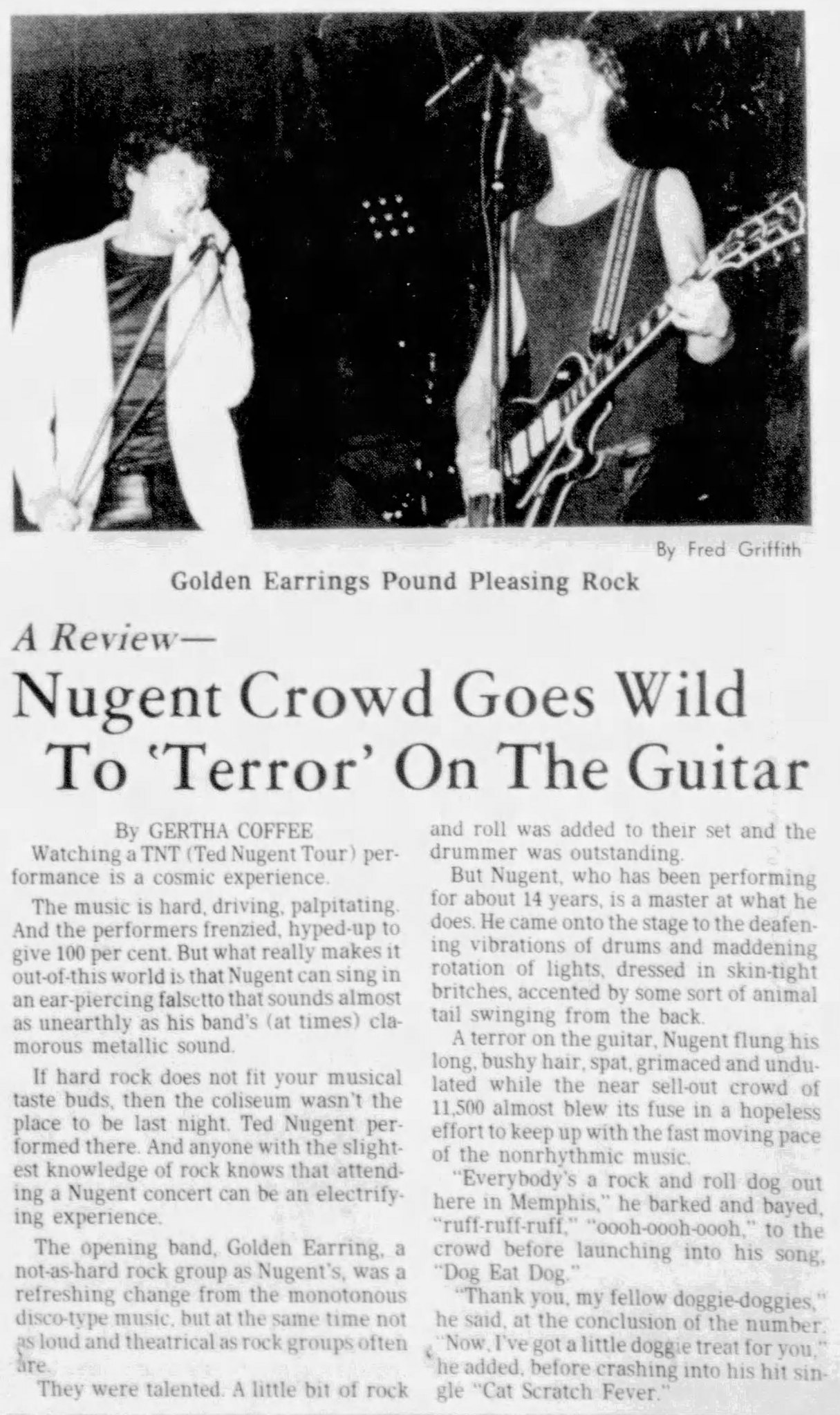 Ted Nugent with Golden Earring show review December 16 1978 x - x